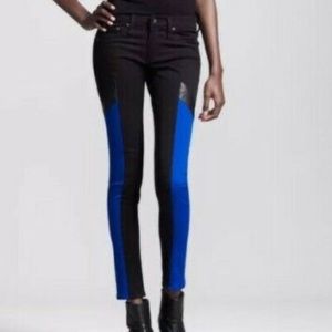 Rag & Bone JEAN Women's Grand Prix Motocross Black&Blue w/leather Jeans Size NWT